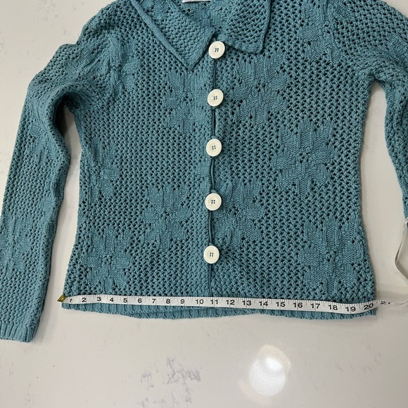 Vibrant Blue Cable Knit Cardigan with Classic Collar - Picture 9 of 9